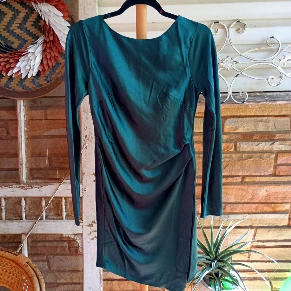 NWT Hello Molly Elegant Teal Satin Material Dress_Med - Picture 4 of 8